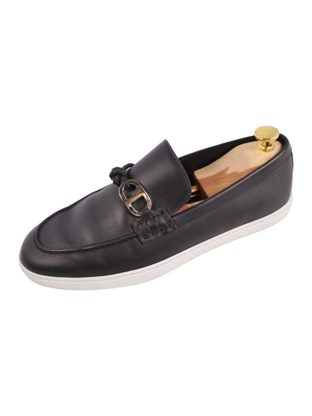 Hermes Loafers Moccasins Ignacio Chaine D'ancre Maillon Shoes Leather Black